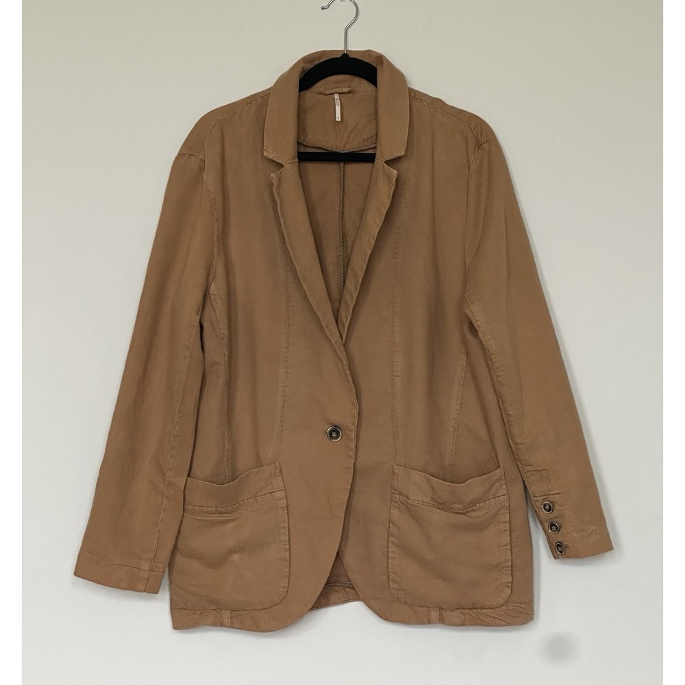 Free People Women's Blazer Jacket Size S Tan Oversized Casual Soft Lightweight
